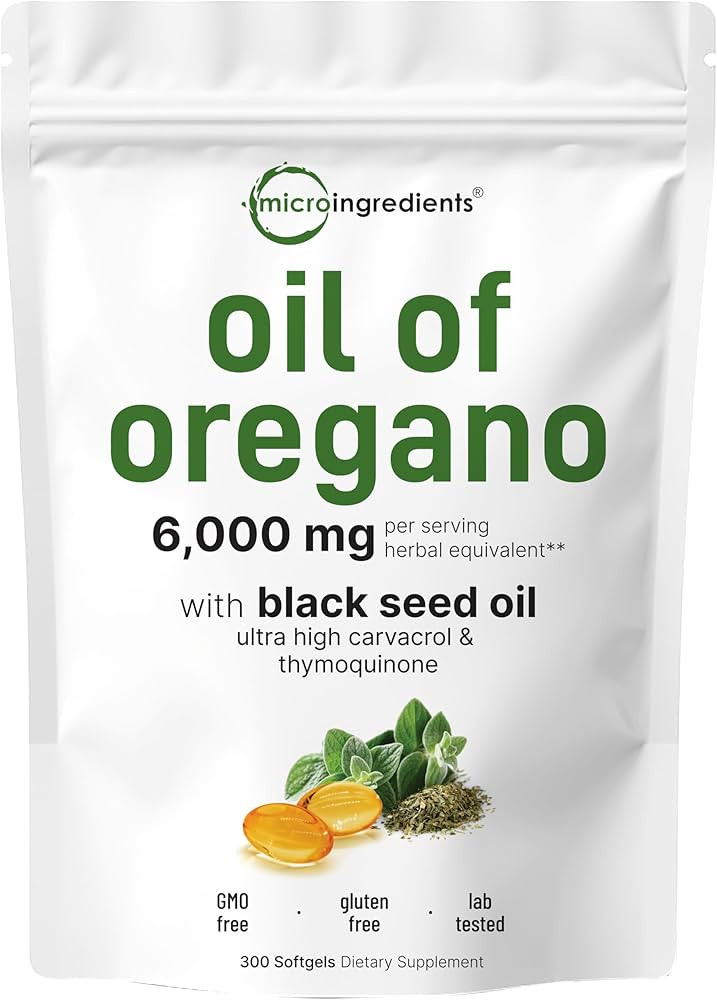 Micro Ingredients Oil of Oregano, 300 Softgel | Oregano Oil with Black Seed Oil, 4X Strength Carv... | Amazon (US)