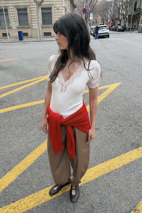 LACE RIBBED T-SHIRT | Zara US