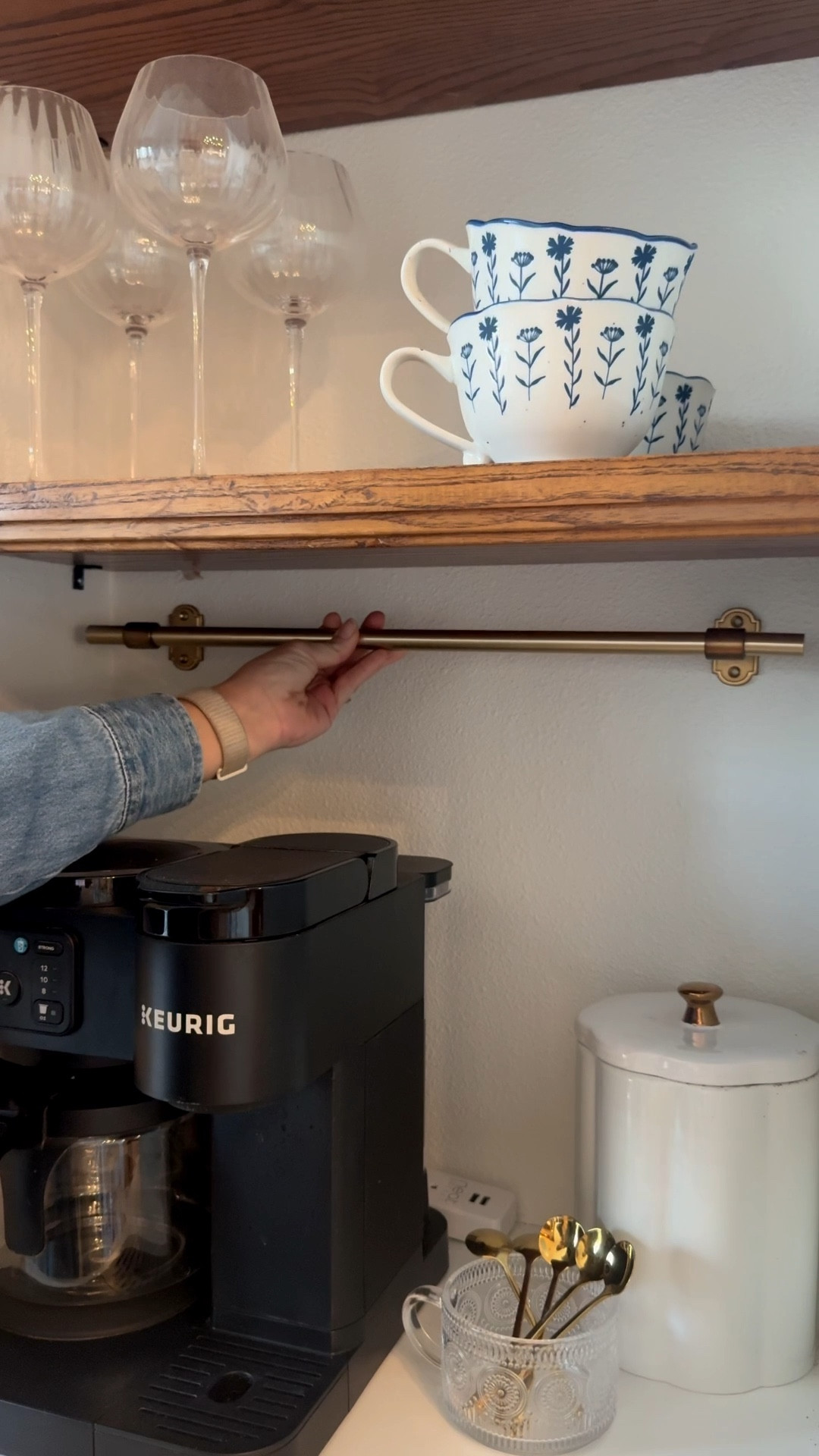 DIY coffee bar hooks using a towel bar 

#LTKHome