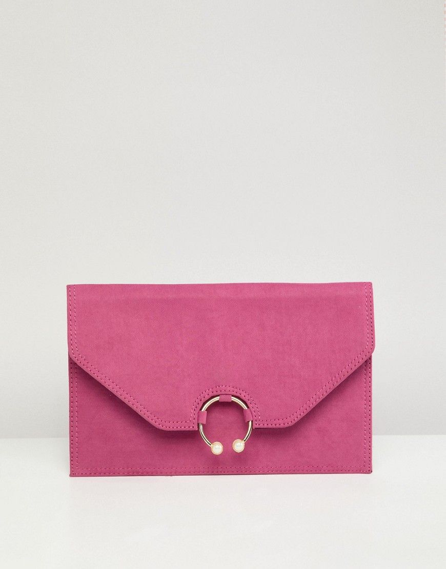 ASOS DESIGN clutch bag with ring pearl detail - Pink | ASOS US