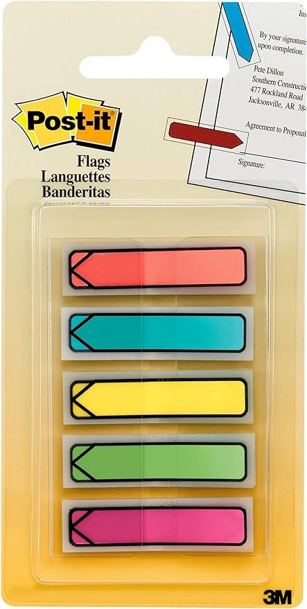Post-it Arrow Flags, Assorted Bright Colors, .47 in. Wide, 100/On-the-Go Dispenser, 1 Dispenser/P... | Amazon (US)