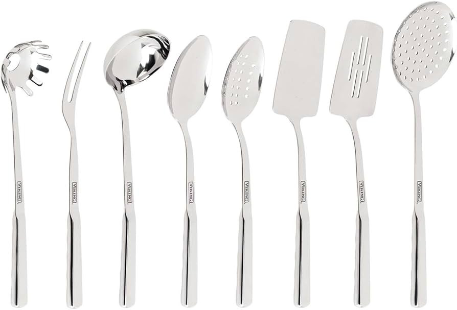 Viking Culinary 304 Stainless Steel Kitchen Utensil Set, 8 Piece, Ergonomic Stay-Cool Hollow Hand... | Amazon (US)