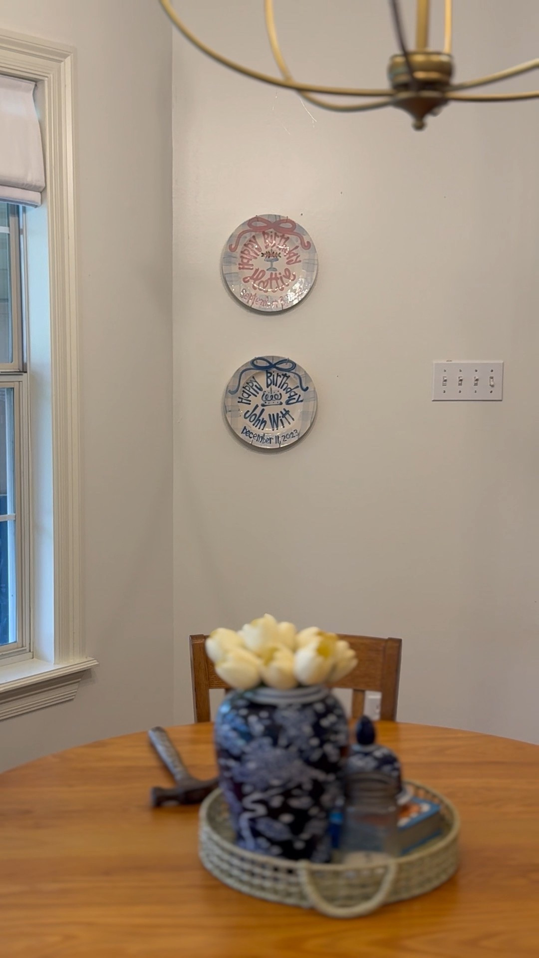 Hung the kids birthday plates in the breakfast nook and absolutely love seeing them on display 🥹🏡💛