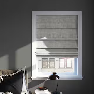 Somerton Cordless Gray 100% Blackout Textured Fabric Roman Shade 35 in. W x 64 in. L | The Home Depot