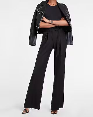 High Waisted Belted Twill Wide Leg Pant | Express