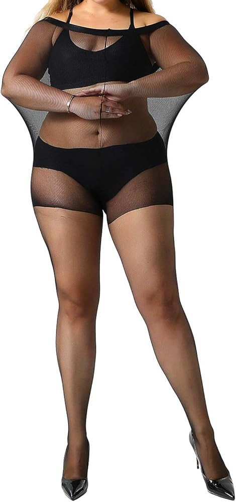 MANZI Women's 2 Pairs Plus Size Control Top Tights Ultra-Soft Panty Hose | Amazon (US)