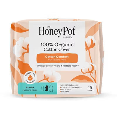 The Honey Pot Company, Non-Herbal Super Pads with Wings, Organic Cotton Cover - 16ct | Target