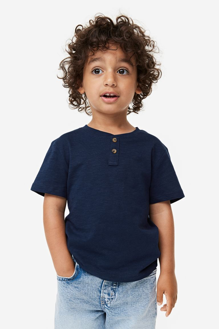 Cotton Henley Shirt - Dark blue - Kids | H&M US | H&M (US + CA)