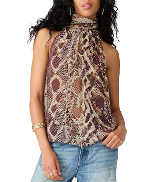 Steve Madden Alexane Snake Print High Neck Sleeveless Chiffon Top -  M | Dillard's