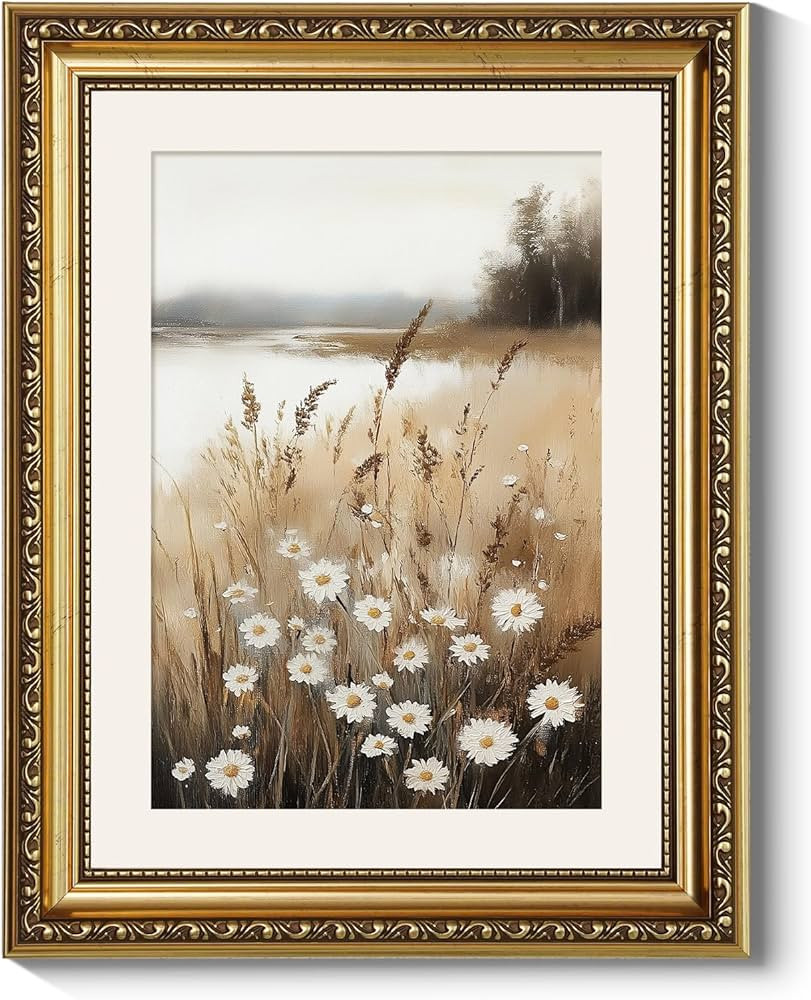 ARPEOTCY Vintage Gold Framed Wall Art, Wildflower Field Paintings, Floral Aesthetic Canvas Pictur... | Amazon (US)