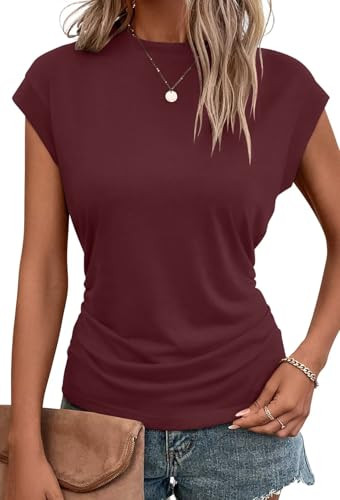 Bliwov Womens Fall Cap Sleeve Tops Business Casual Crewneck T Shirts Trendy Outfits Beach Vacatio... | Amazon (US)