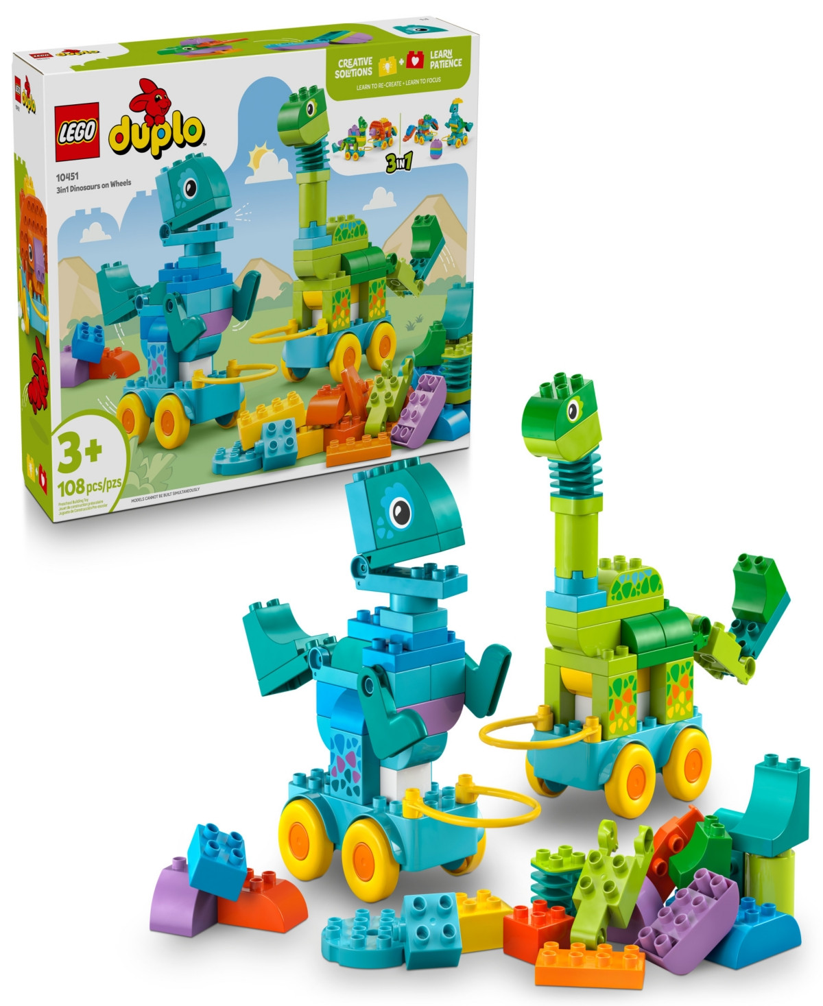 Lego Duplo Town 3 in1 Dinosaurs on Wheels 10451 Toy Building Set, 108 Pieces - Multicolor | Macy's