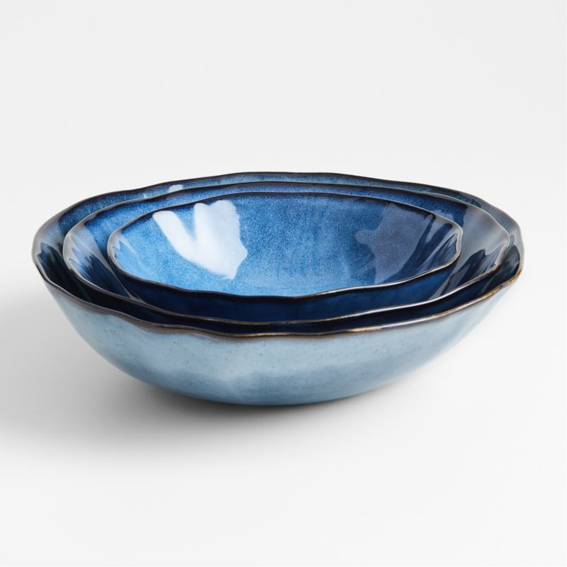 Cove Reactive Glaze Ceramic Bowls, Set of 3 | Crate and Barrel | Crate & Barrel