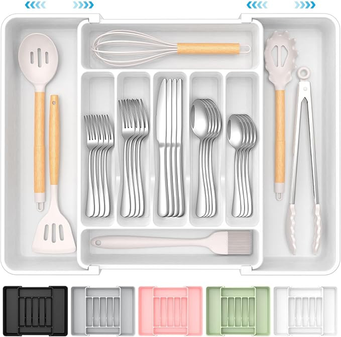 Extra Large Expandable Silverware Organizer, BPA-Free Food-Safe Cutlery Flatware Organizer, Kitch... | Amazon (US)