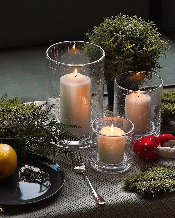 ARIAMOTION Hurricane Glass Candle Holders Set, Pillar Votive,Clear Seeded Bubbles Cylinder Vase,M... | Amazon (US)