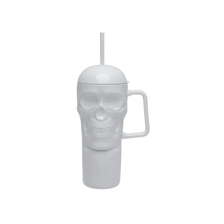 Way To Celebrate 30 Ounce Acrylic Skull Shape Tumbler with Straw and Handle, Matte White - Walmar... | Walmart (US)