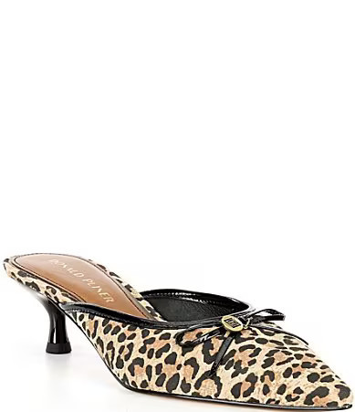 Donald Pliner Soel Leopard Print Bow Pointed Toe Kitten Heel Mules - 11 | Dillard's