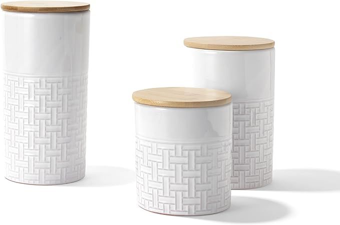 American Atelier Labyrinth Embossed Canister 3-Piece Ceramic Set Jar Container with Wooden Lids f... | Amazon (US)