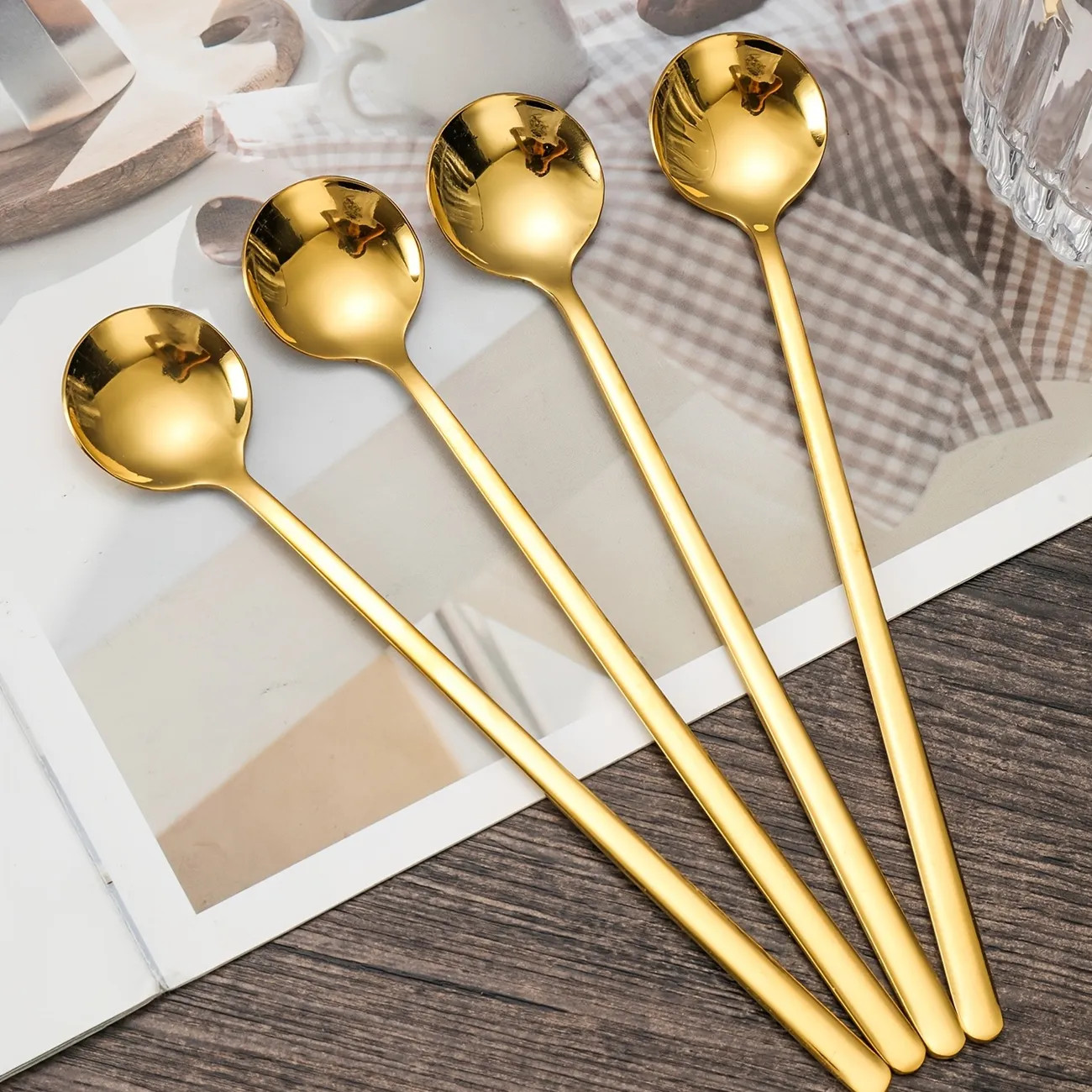 4pcs Golden Long Coffee Stirring Small Round Spoon - Home & Kitchen - Temu | Temu Affiliate Program