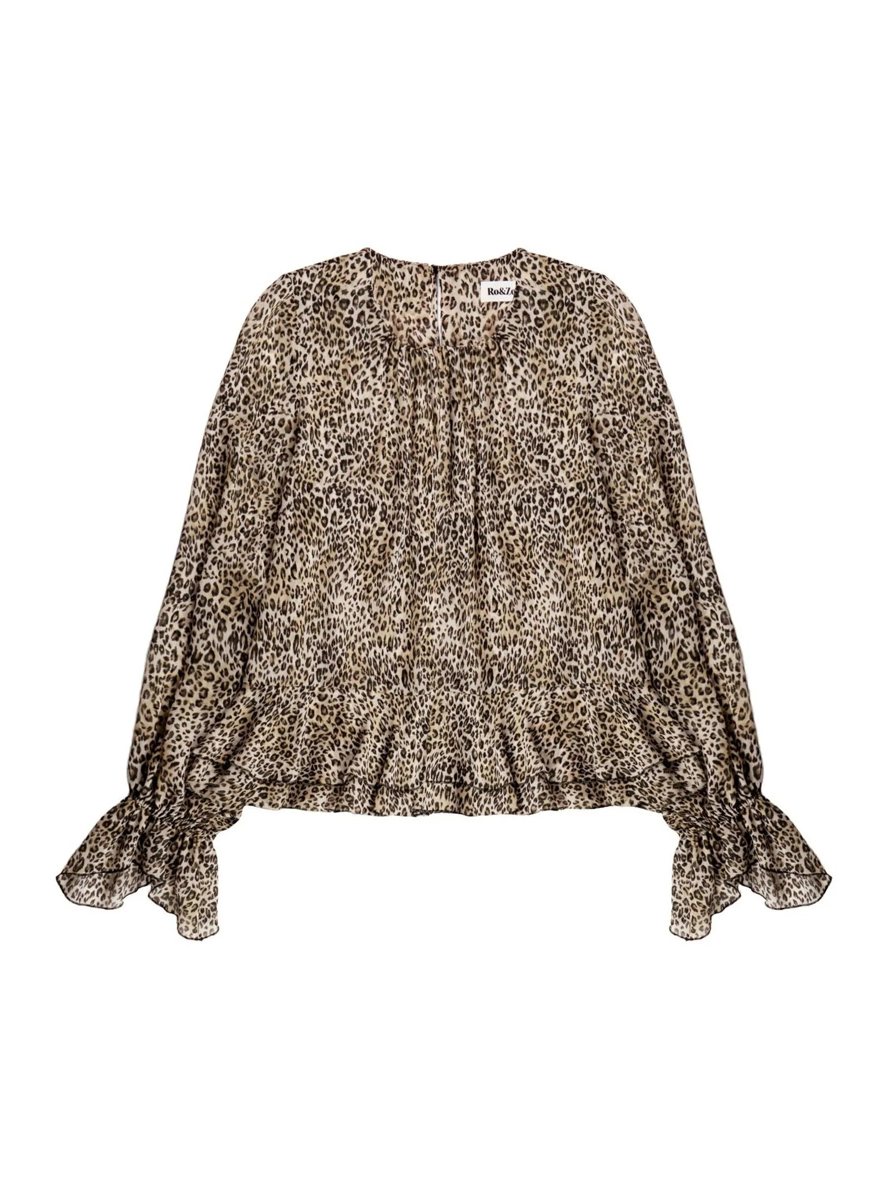 Ro & Zo Ro & Zo Brown Leopard Print Ruffle Hem Chiffon Blouse | Next US