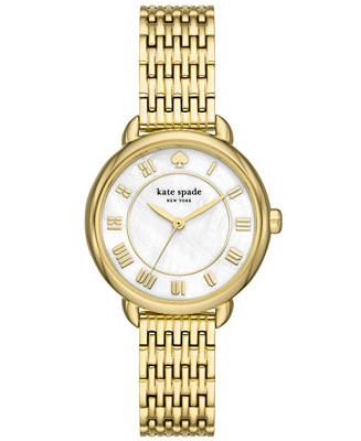 kate spade new york Women's Lily Avenue Three Hand Gold-Tone Stainless Steel Watch 34mm - Macy's | Macy's