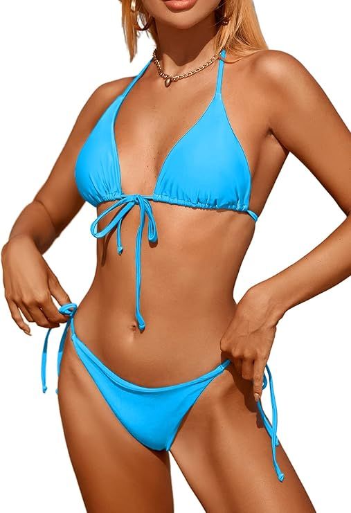 Bikinis Swimsuit Set for Women Swimwear Triangle Bathing Suit Tie String Thong | Amazon (US)