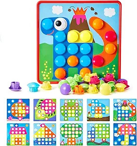 Button Art Toys for Toddlers, Geekper Color Matching Mosaic Pegboard, Early Learning Educational ... | Amazon (US)