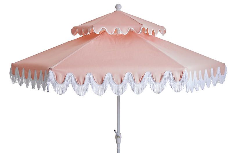 Daiana Two-Tier Fringe Patio Umbrella, Light Pink | One Kings Lane