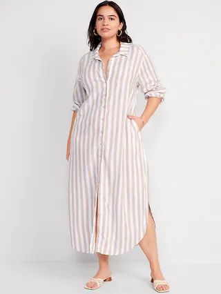 Long-Sleeve Linen-Blend Shirt Dress for Women | Old Navy (US)