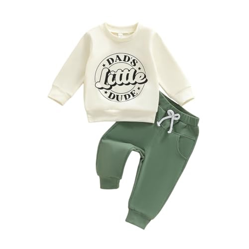 Adobabirl Toddler Baby Boy Fall Clothes Cute Letter Print Crewneck Sweatshirt and Pants Set Infant Winter Outfits for Boys (Dad's Little Dude-White,3-4T) | Amazon (US)