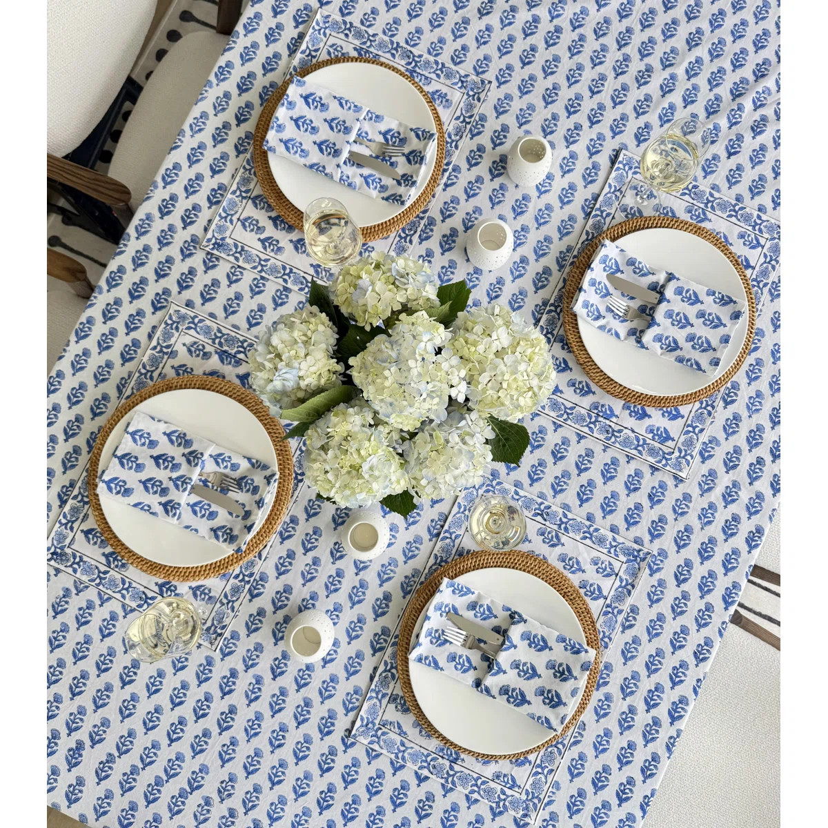 Hand Block Print Tablecloth, Blue | Wayfair North America