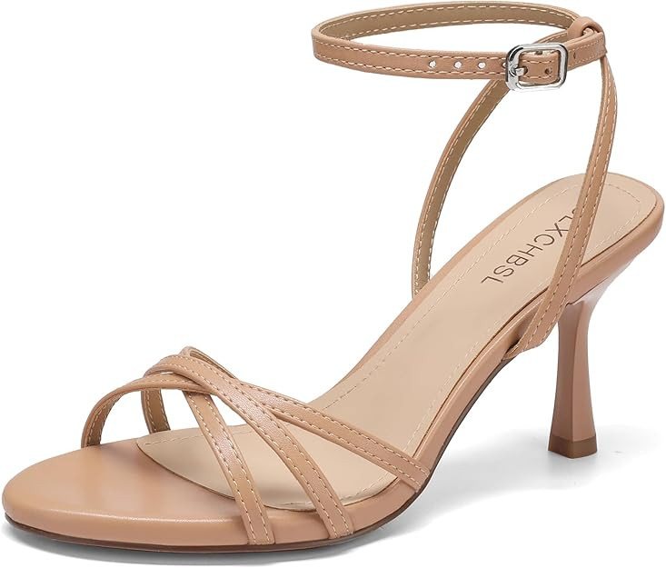 Kitten Heels for Women, Round Open Toe Buckle Heeled Sandals, Strappy Ankle Strap Shoes for Dress... | Amazon (US)