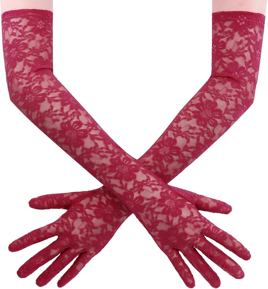 Lace Gloves Women, Tea Party Long Elegant Opera Lace Gloves Costume Floral Pattern Arm Elbow Leng... | Amazon (US)