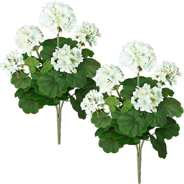 2 PCS 18" Artificial Geraniums for Outdoors, UV Resistant White Silk Flowers for Window Box Porch... | Amazon (US)