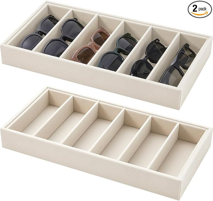 Juexica 2 Pcs Velvet Sunglasses Organizer Tray 6 Grid Sunglass Organizer Velvet Tray Stackable Gl... | Amazon (US)