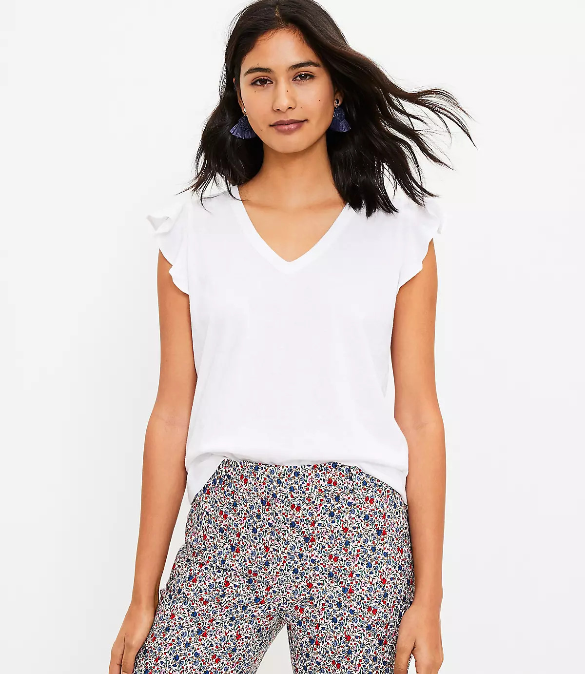 Flutter Sleeve V-Neck Tee | LOFT | LOFT