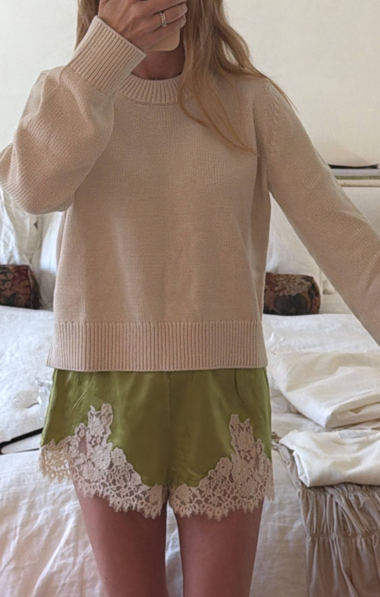 This knit is perfection for spring and summer. I got a size medium! I usually go up when it’s a crop piece. The shorts are old Doen (Iona shorts) but linked similar!