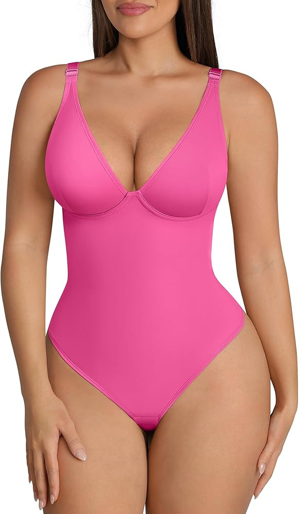 FeelinGirl Shapewear Bodysuits for Women Tummy Control Body Suits Deep V Neck Thong Body Shaper | Amazon (US)