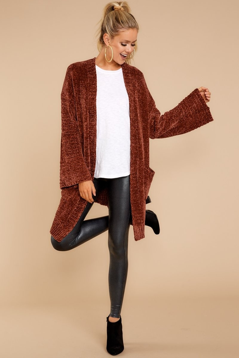 Letting It Go Brick Chenille Cardigan | Red Dress 