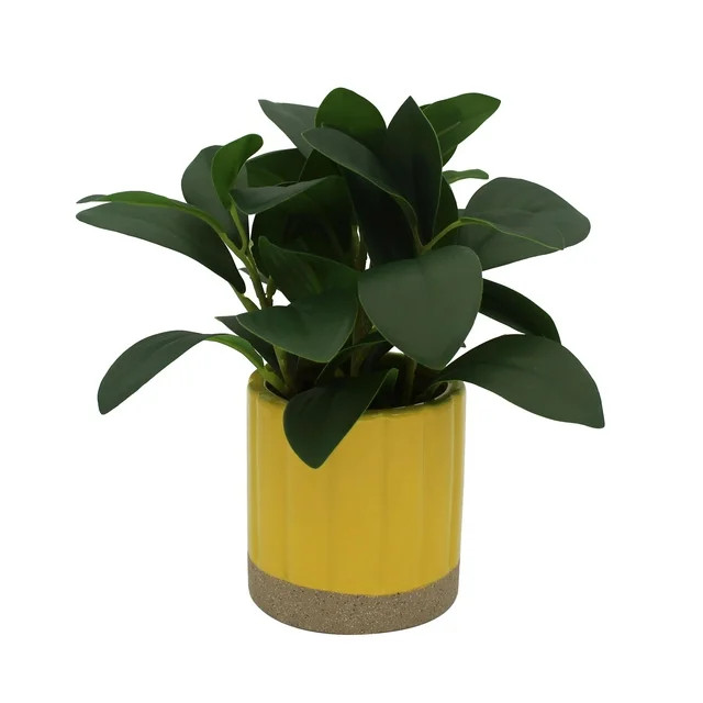 Mainstays by Becky G. & Alejandra 8" Artificial Peperomia in Yellow Two-Tone Ribbed Ceramic Pot | Walmart (US)