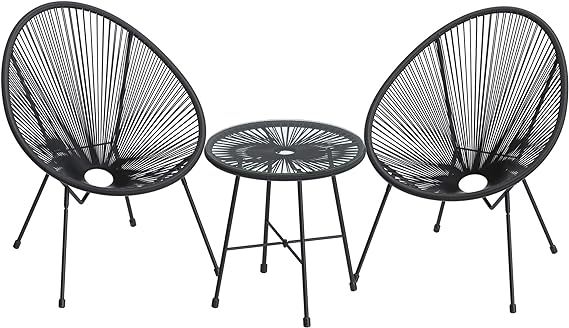 SONGMICS 3-Piece Outdoor Seating Acapulco Chair, Modern Patio Furniture Set, Glass Top Table and ... | Amazon (US)