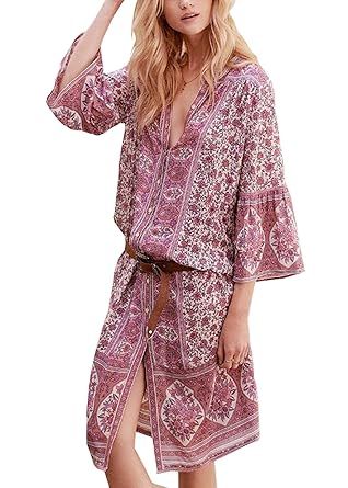R.Vivimos Women's Spring Cotton Floral Print 3/4 Sleeve Casual Bohemian Cardigan Button Down Midi... | Amazon (US)