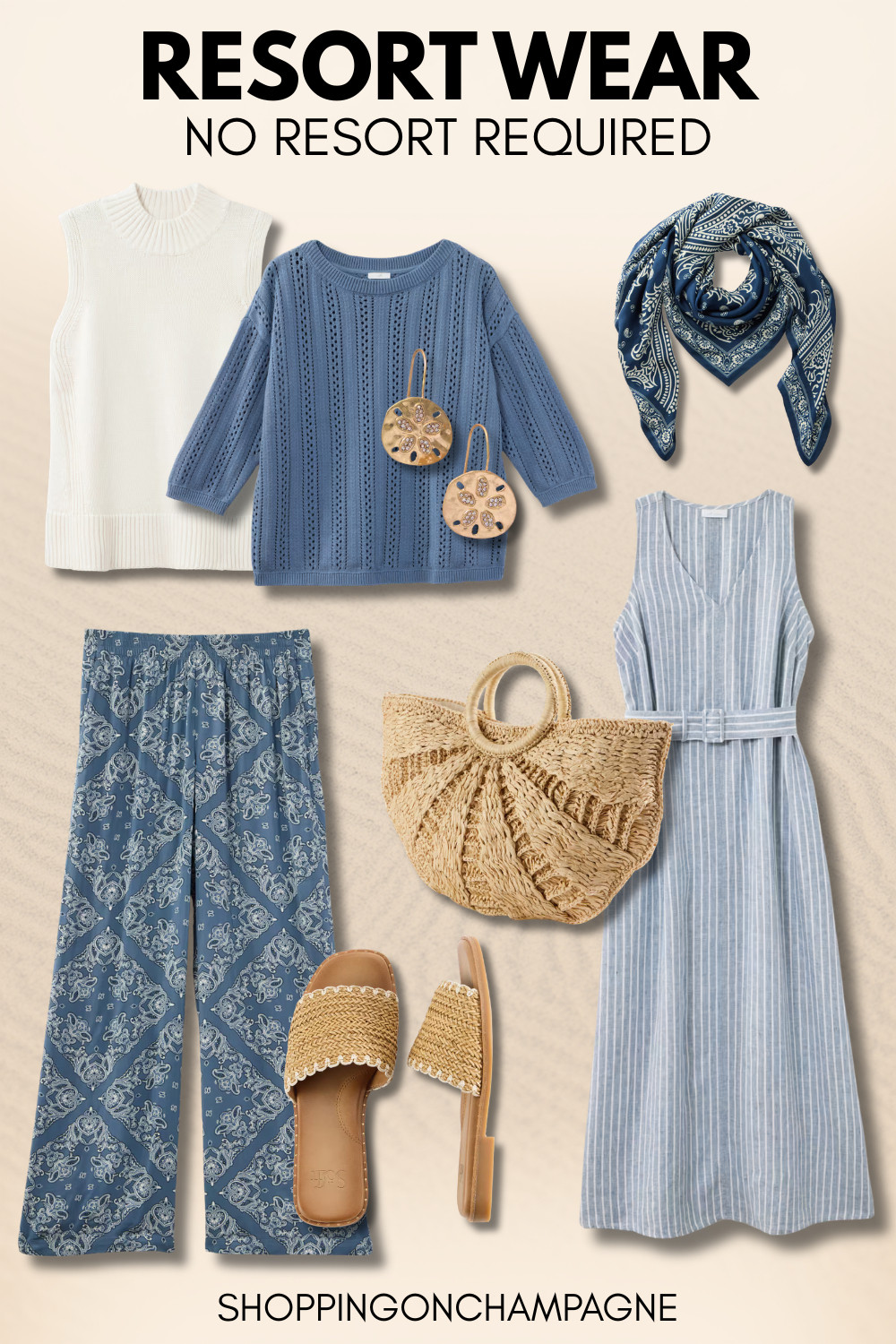 Resort wear that actually works after 50 doesn't have to be loud or tropical. This J.Jill edit proves it: a stripe linen dress, printed wide leg pants, a woven straw bag, a bandana scarf, and woven slides that go with everything. Soft, effortless, and completely packable. Resort wear for women, resort outfits over 50, vacation outfits for women over 50, summer fashion over 50, what to wear on vacation over 50.
Affiliate links included.

#LTKSeasonal #LTKOver40 #LTKTravel