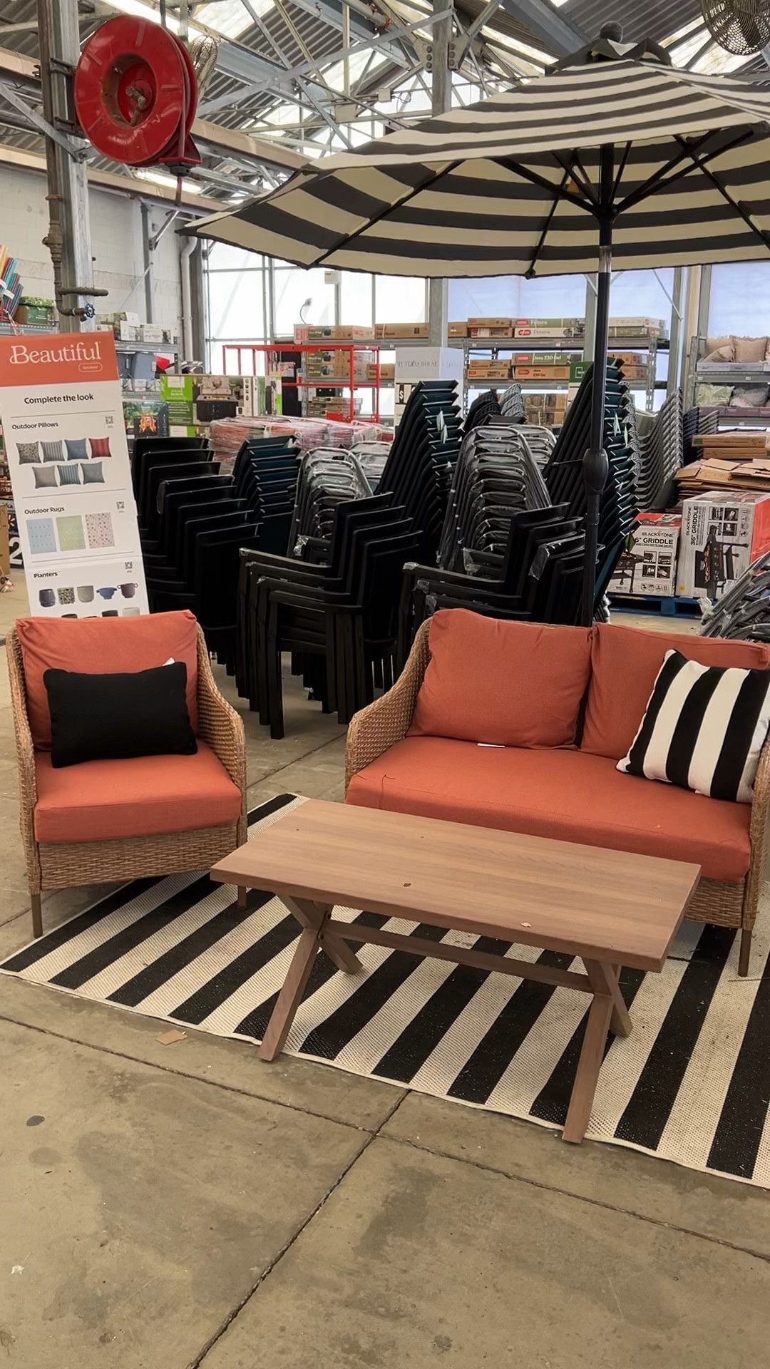 Walmart 4-piece conversation set, handwoven all-weather wicker. It’s fun styled with the graphic black and white accessories but you can also imagine it with more neutral or colorful ones too! #walmarthome cheap affordable patio furniture budget 

#LTKHome