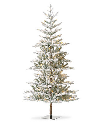 Glitzhome 8' Deluxe Pre-Lit Flocked Fir Artificial Christmas Tree with 450 Warm White Lights, Thr... | Macy's
