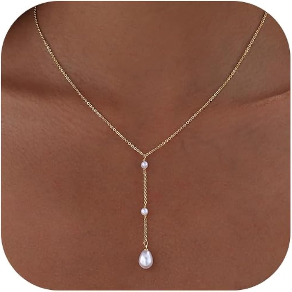Pearl Necklaces for Women Trendy 14k Gold Plated Cubic Zirconia Pearl Pendant Necklace Valentines... | Amazon (US)