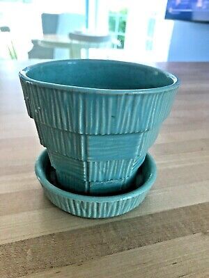Vintage McCoy Pottery Aqua  Basket Weave Planter | eBay US