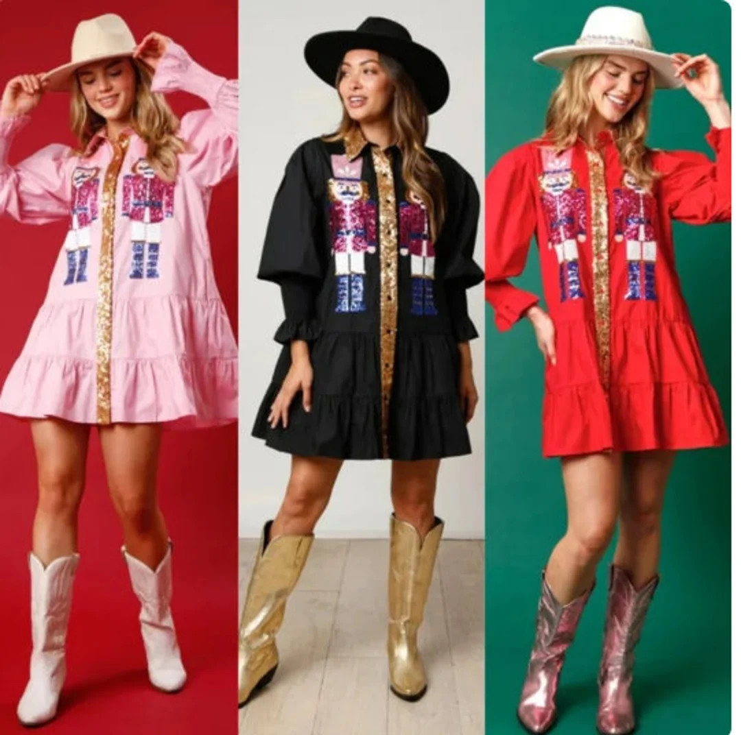 Sequin Nutcracker Tiered Dress Christmas Dress Shirtdress - Etsy | Etsy (US)