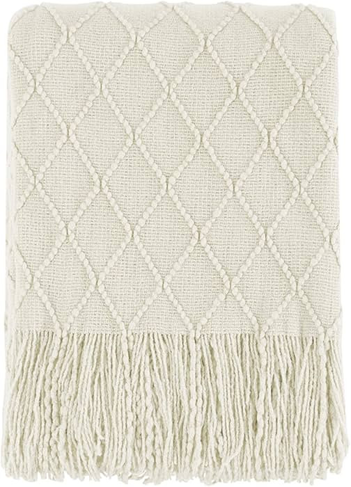 BOURINA Beige Throw Blanket 50x60 Inches Throw Textured Solid Soft Sofa Couch Decorative Knit Bla... | Amazon (US)