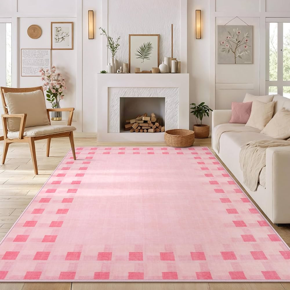 Lahome Machine Washable Checkered Rug,Modern 8x10 Rug for Living Room Ultra-Thin Soft Playroom Ru... | Amazon (US)